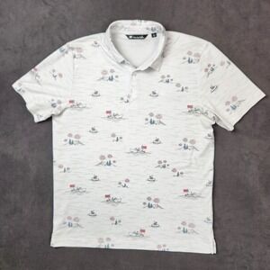 Travis Mathew Lake Break Polo‎ Shirt Mens Large White Nautical Patriotic Casual